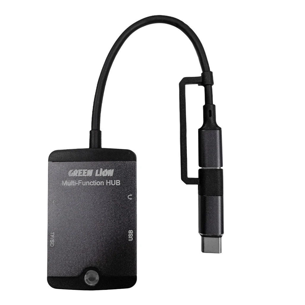 Green Lion 5-in-1 Multifunction Hub | Type-C, Lightning, SD/TF, AUX, USB - GN5IN1MINIHBBK