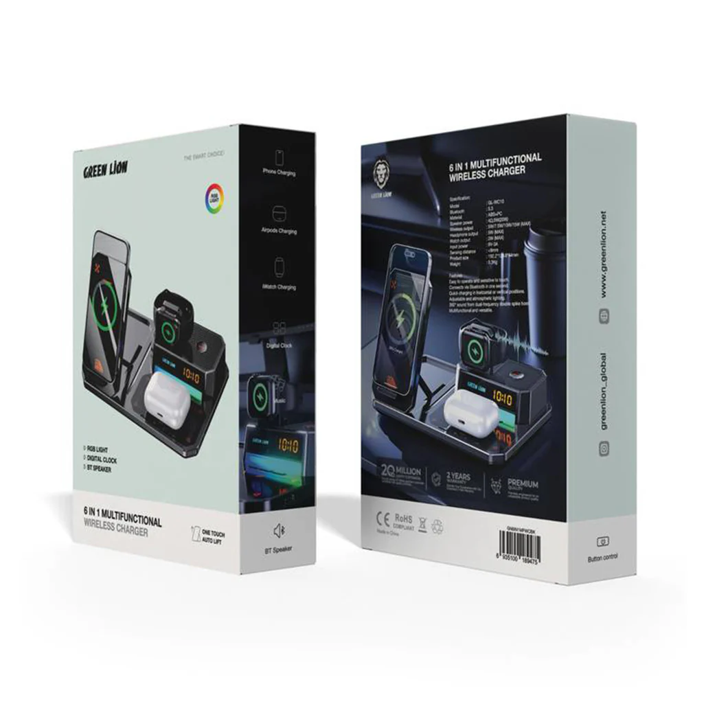 Green Lion 6-in-1 Multifunctional Wireless Charger with Bluetooth 5.3, 20W Speaker, and Fast Charging - Image 2