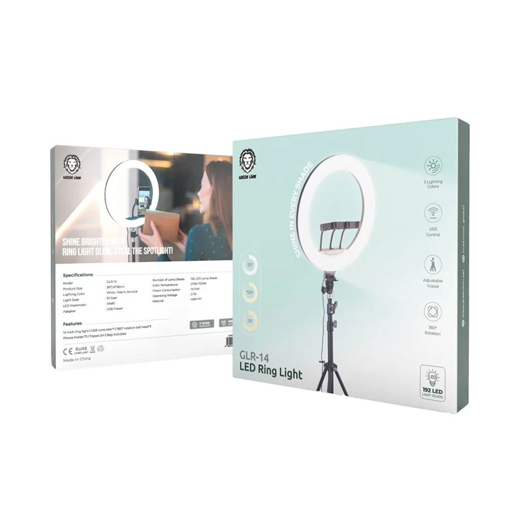 Green Lion Button Mode Ringlight 14 | Adjustable Tripod, 360° Rotation, Stepless Dimming - Image 2