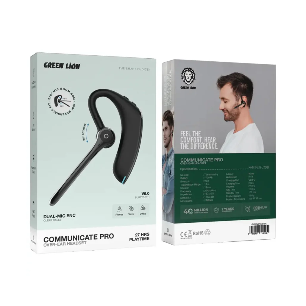 Green Lion Communicate Pro Over-Ear Headset - Black - Image 3
