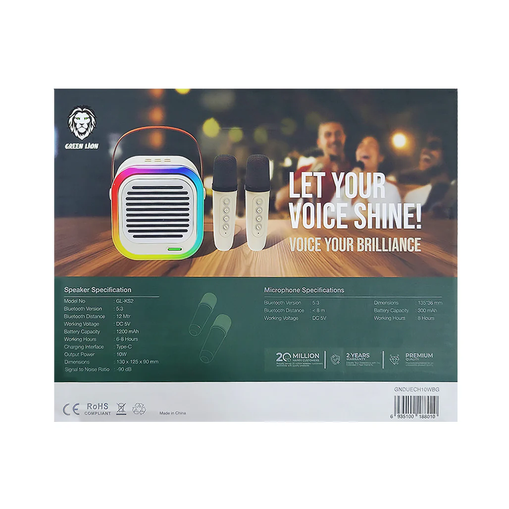 Green Lion Duet Echo Karaoke Speaker - Bluetooth 5.3, 10W Output | GNDUECH10WBG - Image 7