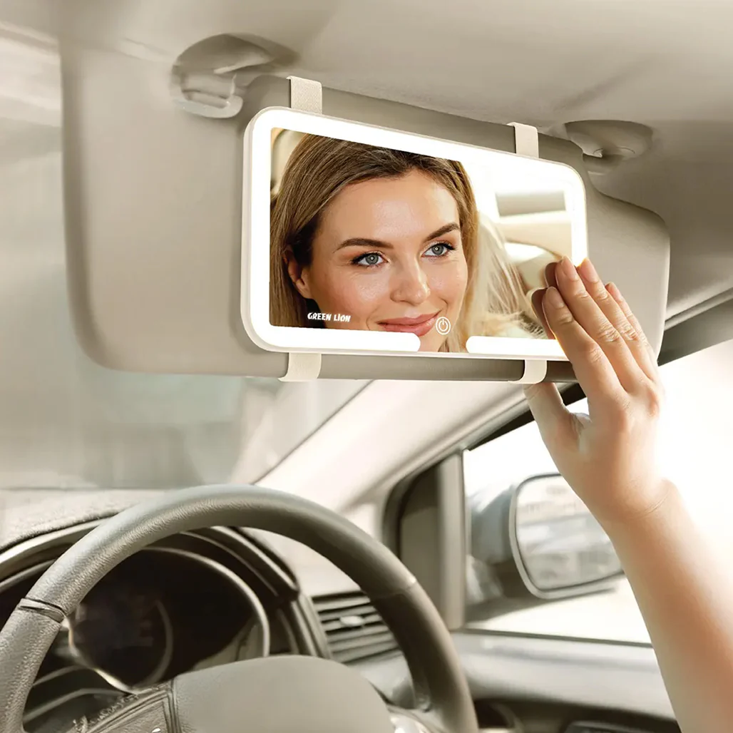 Green Lion GMR-48 Car Makeup Mirror with 48 LED Lights – Beige - Image 3