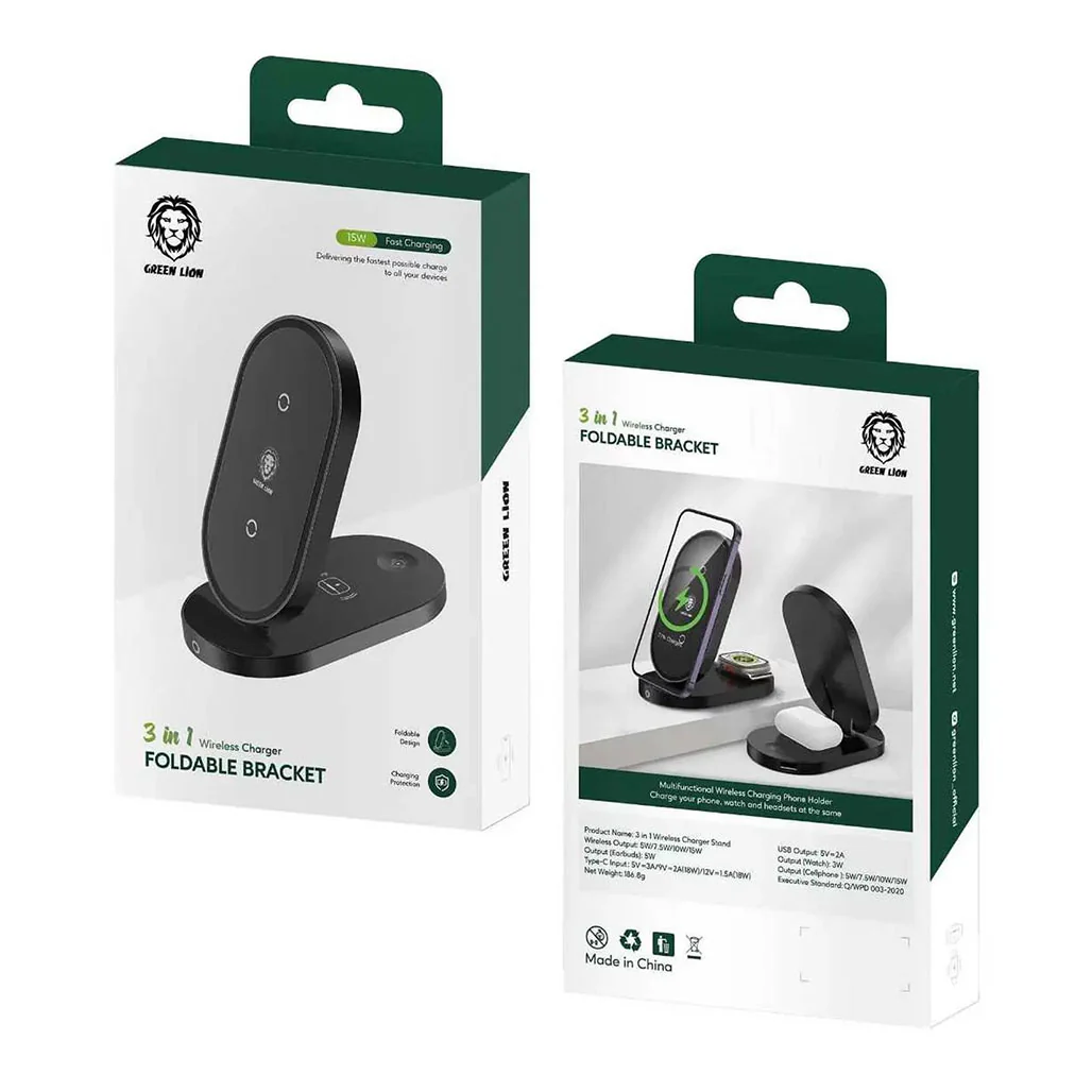 Green Lion GN3IN1FLDWCBK 3 In 1 Foldable Bracket Wireless Charger - Image 4
