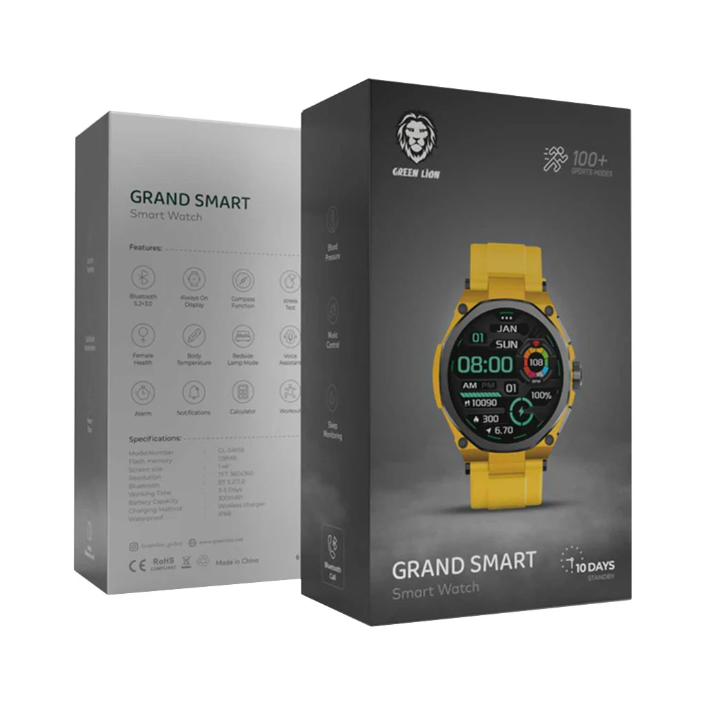 Green Lion GNGRNDSWBKYL Grand Smart Watch - Yellow - Image 2