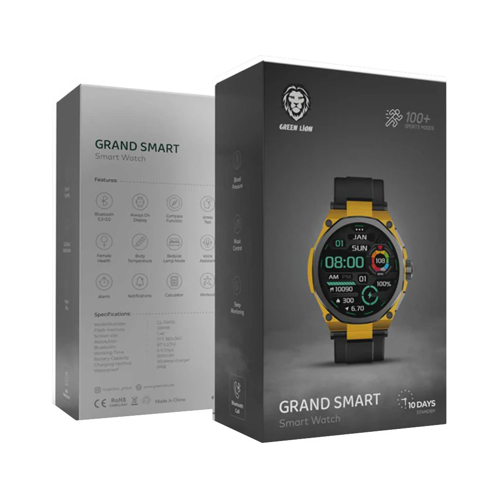 Green Lion GNGRNDSWYLBK Grand Smart Watch - Yellow/Black - Image 2