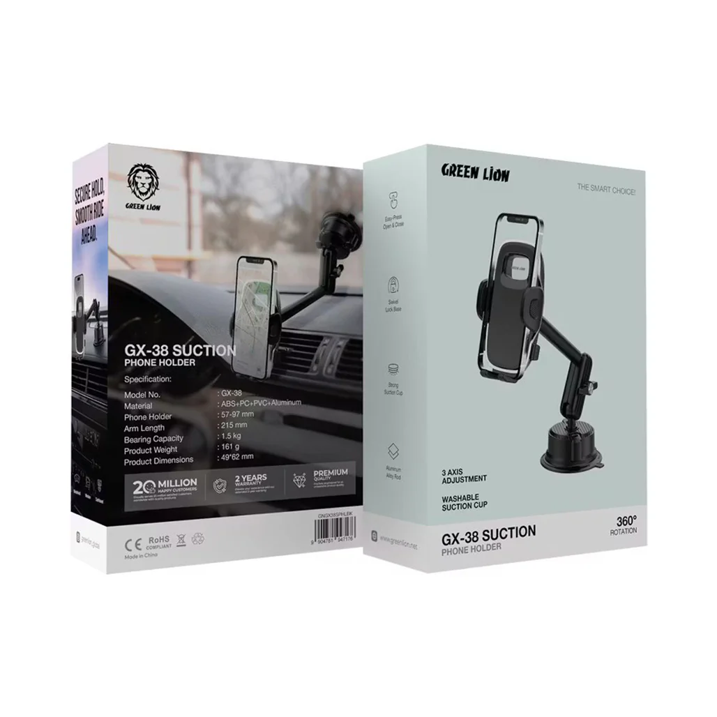 Green Lion GX-38 Universal Suction Phone Holder – 360° Adjustable Car Mount with Washable Suction Cup, 1.5kg Load, for Windshield, Dashboard & Window – Black - Image 8