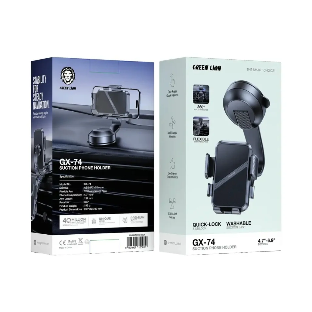 Green Lion GX-74 Suction Phone Holder - Black - Image 3