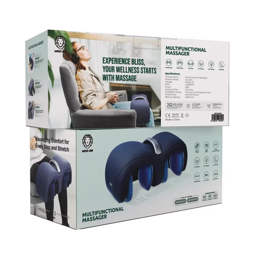 Green Lion Heated Leg, Arm & Knee Massager – 25W Power, 1500mAh Battery, 3D Air Cushion Massage, Digital Display, Blue - Image 4