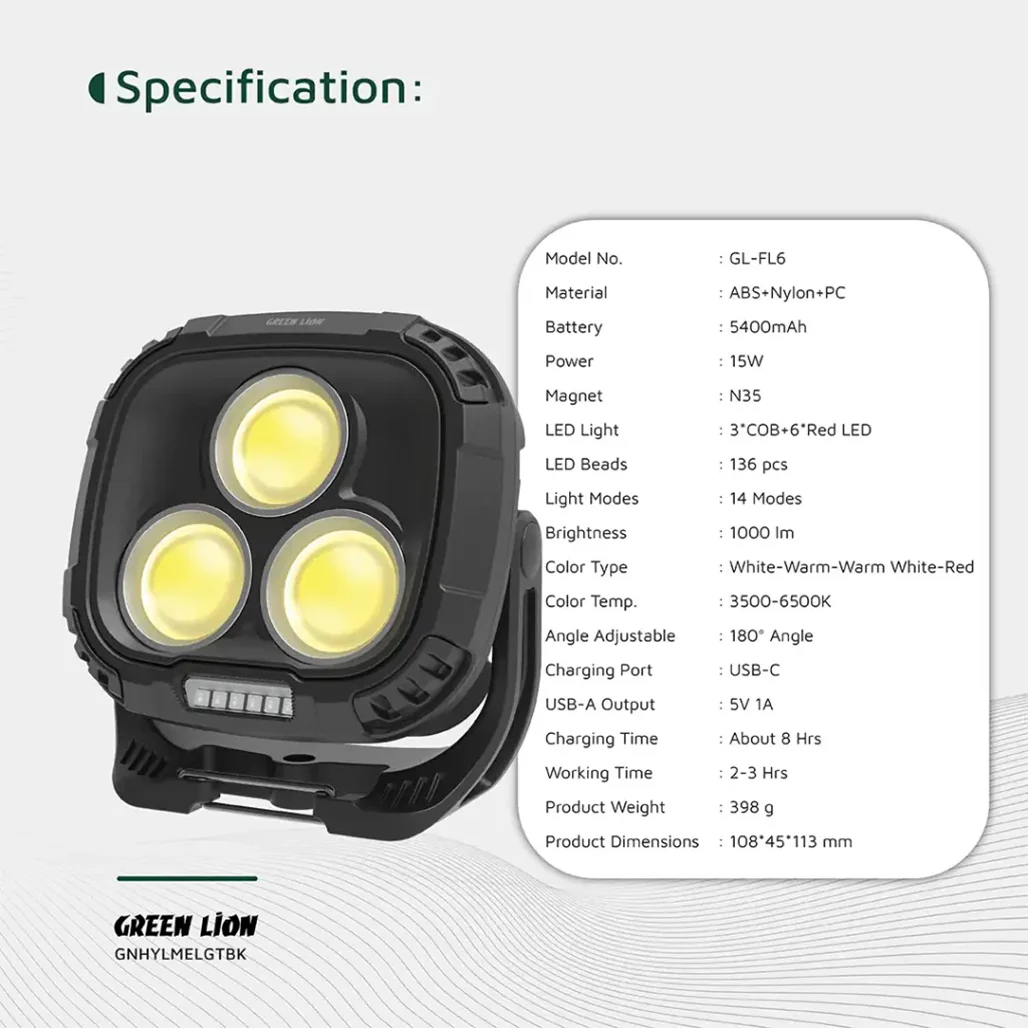 Green Lion Hyper Lume Working Light 1000lm - Black - Image 3