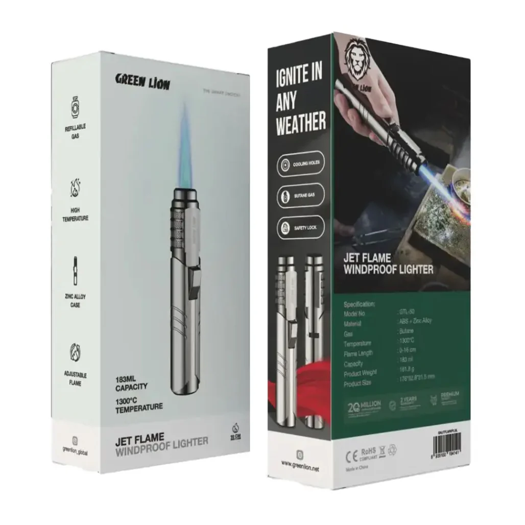 Green Lion Jet Flame Windproof Lighter – Adjustable Flame, Refillable Butane, High-Temperature Performance - Image 2