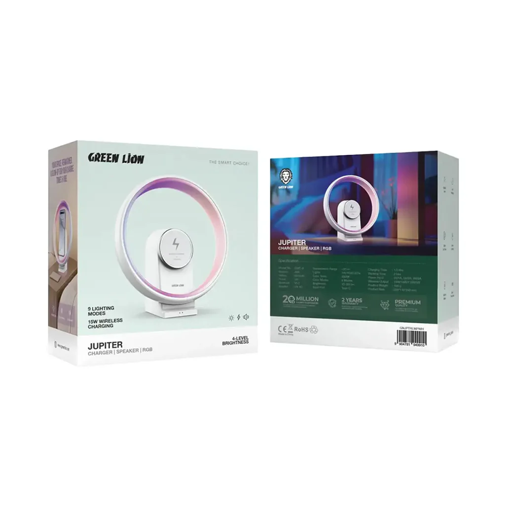 Green Lion Jupiter Bluetooth Speaker with Table Lamp - White - Image 2