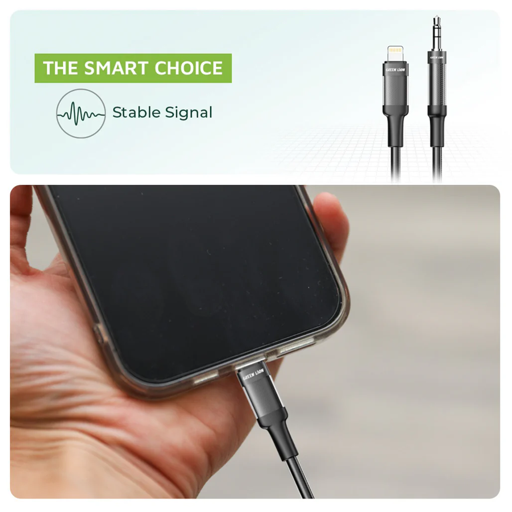 Green Lion Lightning to AUX 1M Braided Cable – Black, High-Quality Audio & Durability for iPhone - Image 5