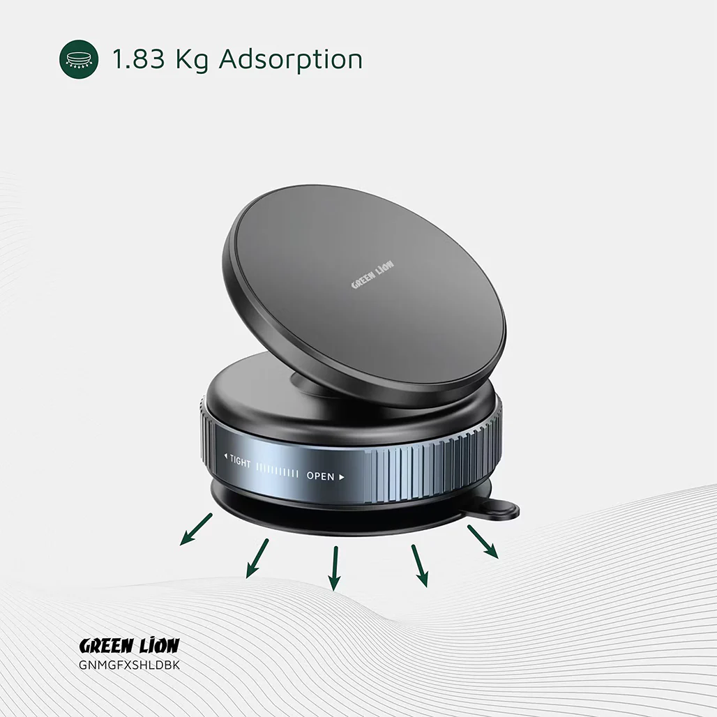 Green Lion Magno Flex Magnetic Phone Holder – 10 N52 Magnets, Strong Vacuum Suction, 360° Rotating Mount – Car & Home Use, MagSafe Compatible – Black - Image 8