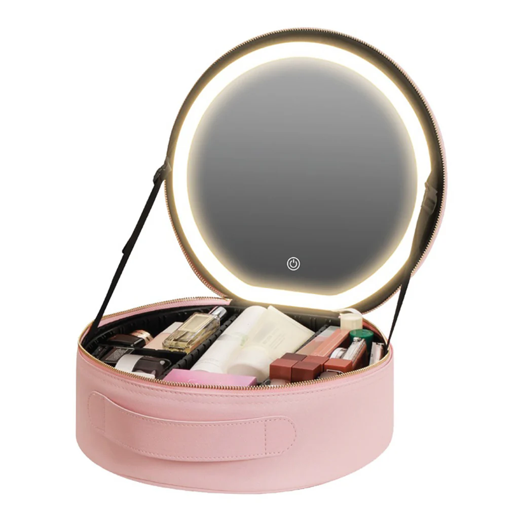 Green Lion Makeup Organizer Pro - Chic Pink Beauty Storage with 4K Mirror & LED Lighting - Image 2