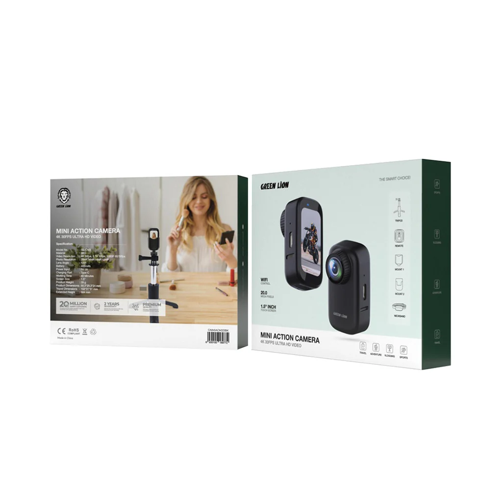 Green Lion Mini 4K - Action Camera with WiFi & Accessories – Black - Image 4