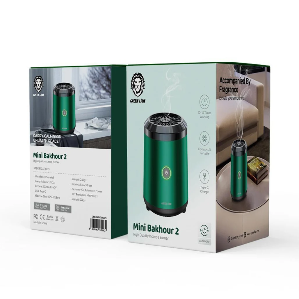 Green Lion Mini Bakhour 2 Incense Burner – Compact, Portable, 2000mAh Battery - Image 4