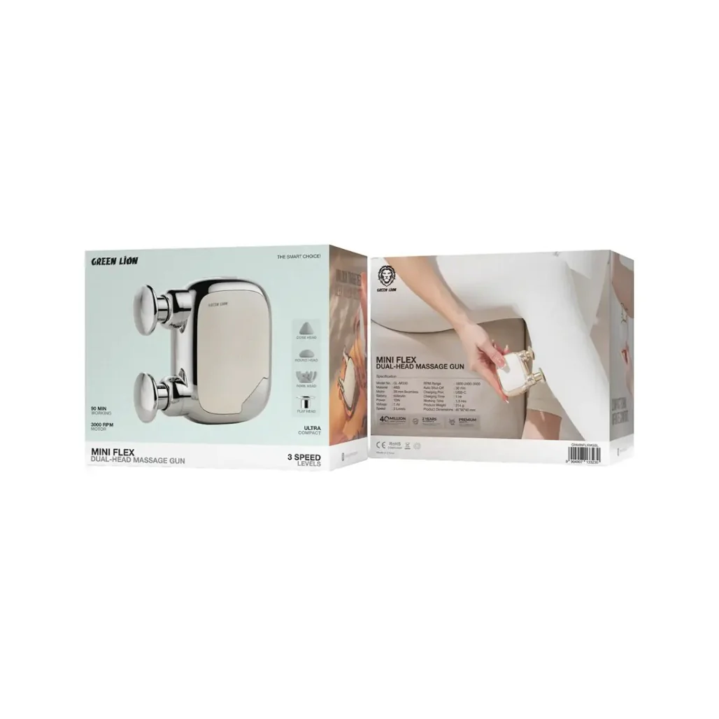 Green Lion Mini Flex Dual-Head Massage Gun - Silver - Image 4
