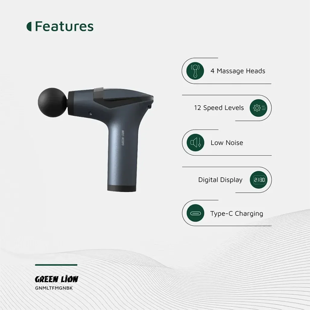 Green Lion Multifunctional Massage Gun GMG-05 - Black - Image 5