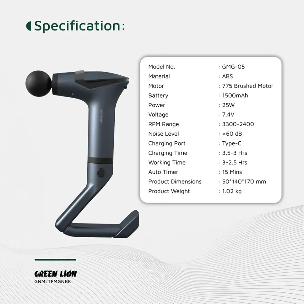 Green Lion Multifunctional Massage Gun GMG-05 - Black - Image 6