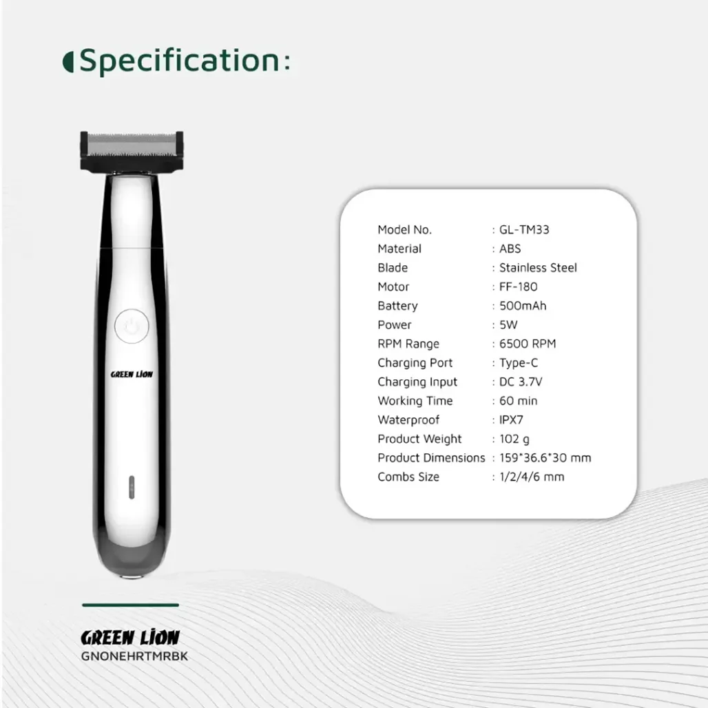 Green Lion One Blade Pro Hair Trimmer - Black - Image 7