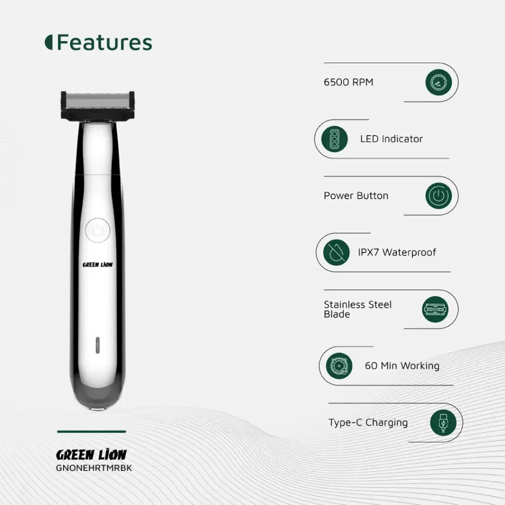 Green Lion One Blade Pro Hair Trimmer - Black - Image 8