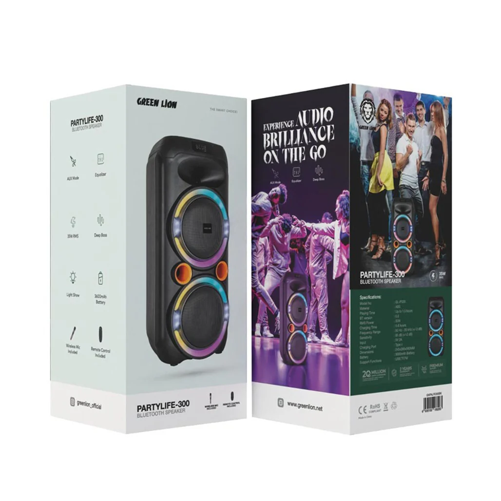 Green Lion PartyLife 300 Bluetooth Speaker - Black | High-Powered Sound with Deep Bass, Light Show, Wireless microphone & Remote - Image 2