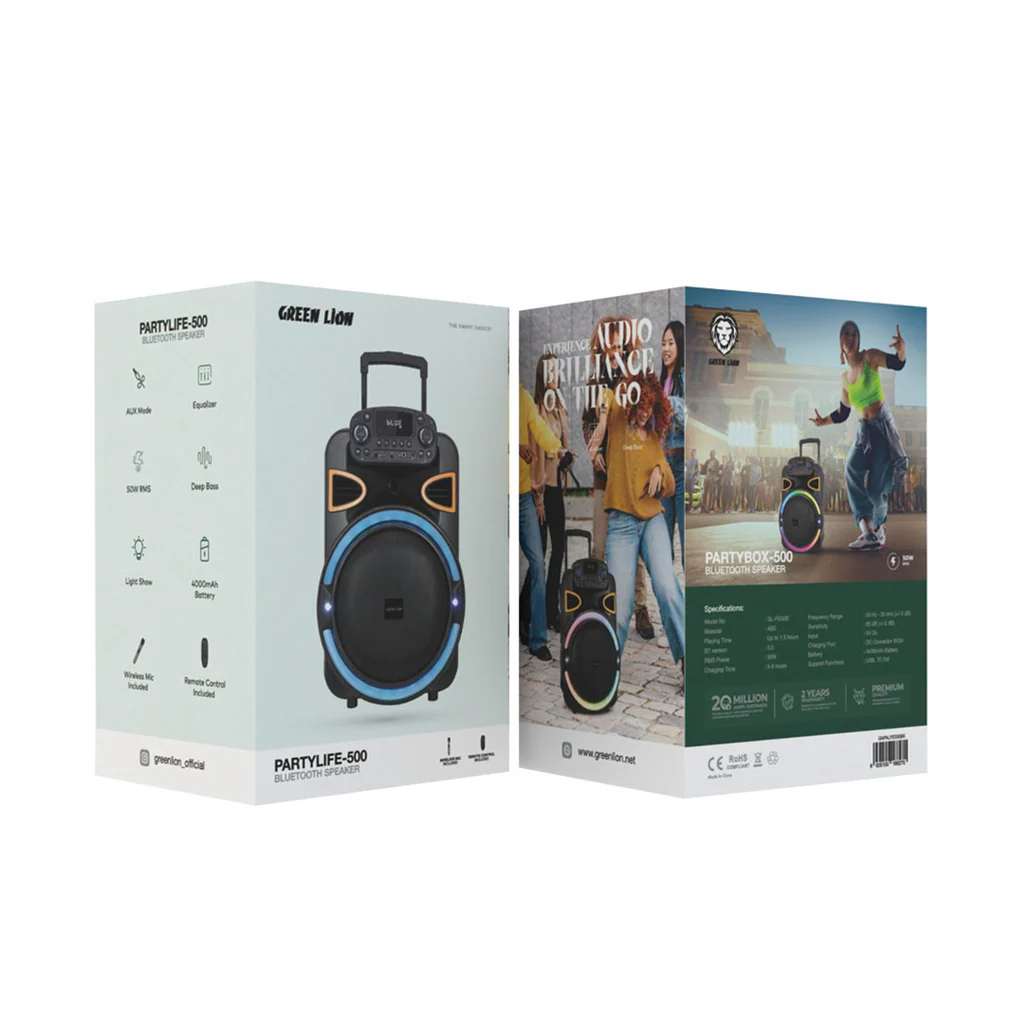 Green Lion PartyLife-500 Bluetooth Speaker – Powerful Sound & Deep Bass with Light Show, Wireless microphone & Remote - Image 2