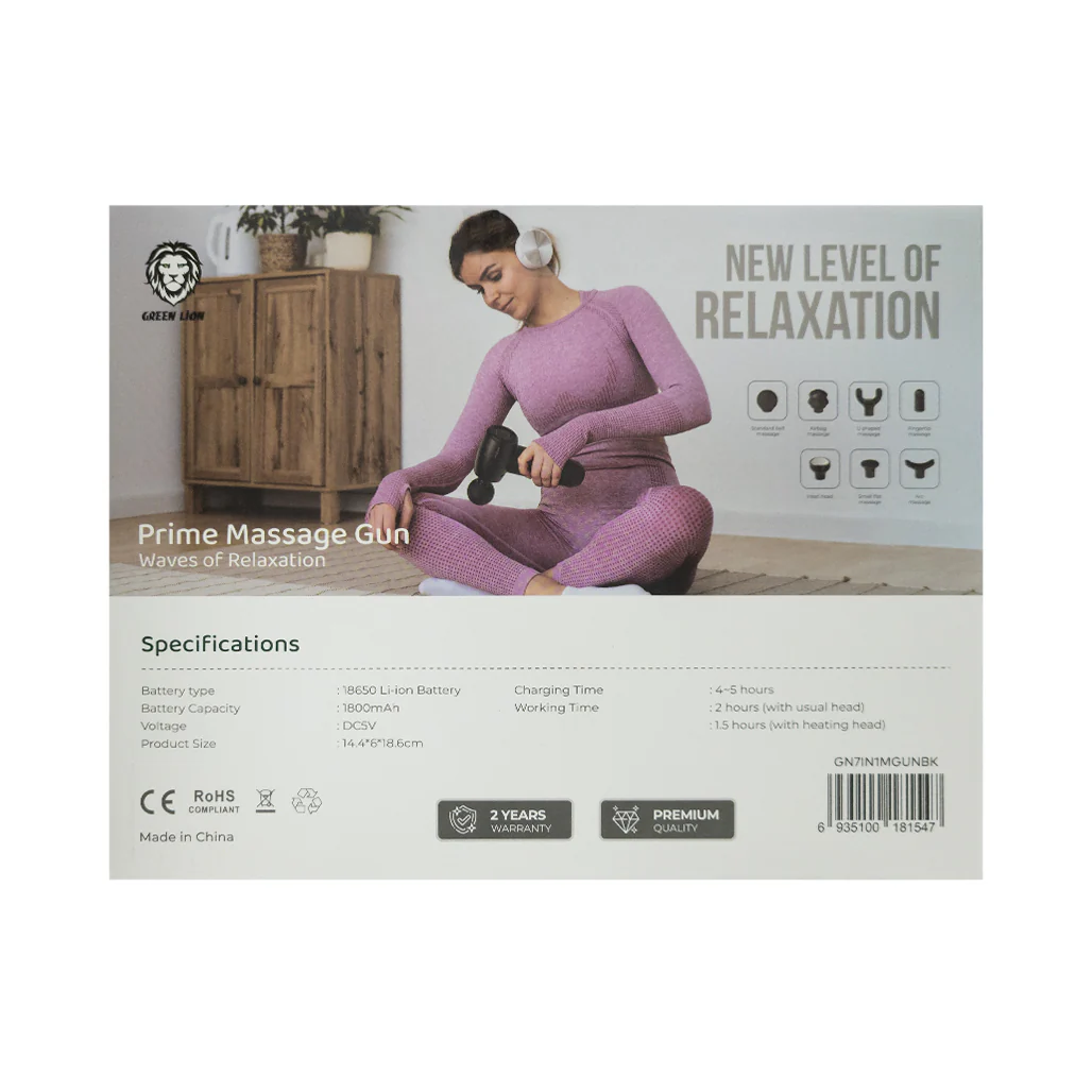 Green Lion Prime Massage Gun - GN7IN1MGUNBK - Image 4
