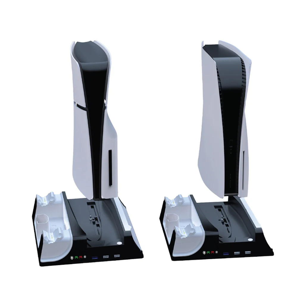 Green Lion PS5 Cooling Stand & Charging Station with Turbo Fan and 14-Disc Storage – White - Image 2