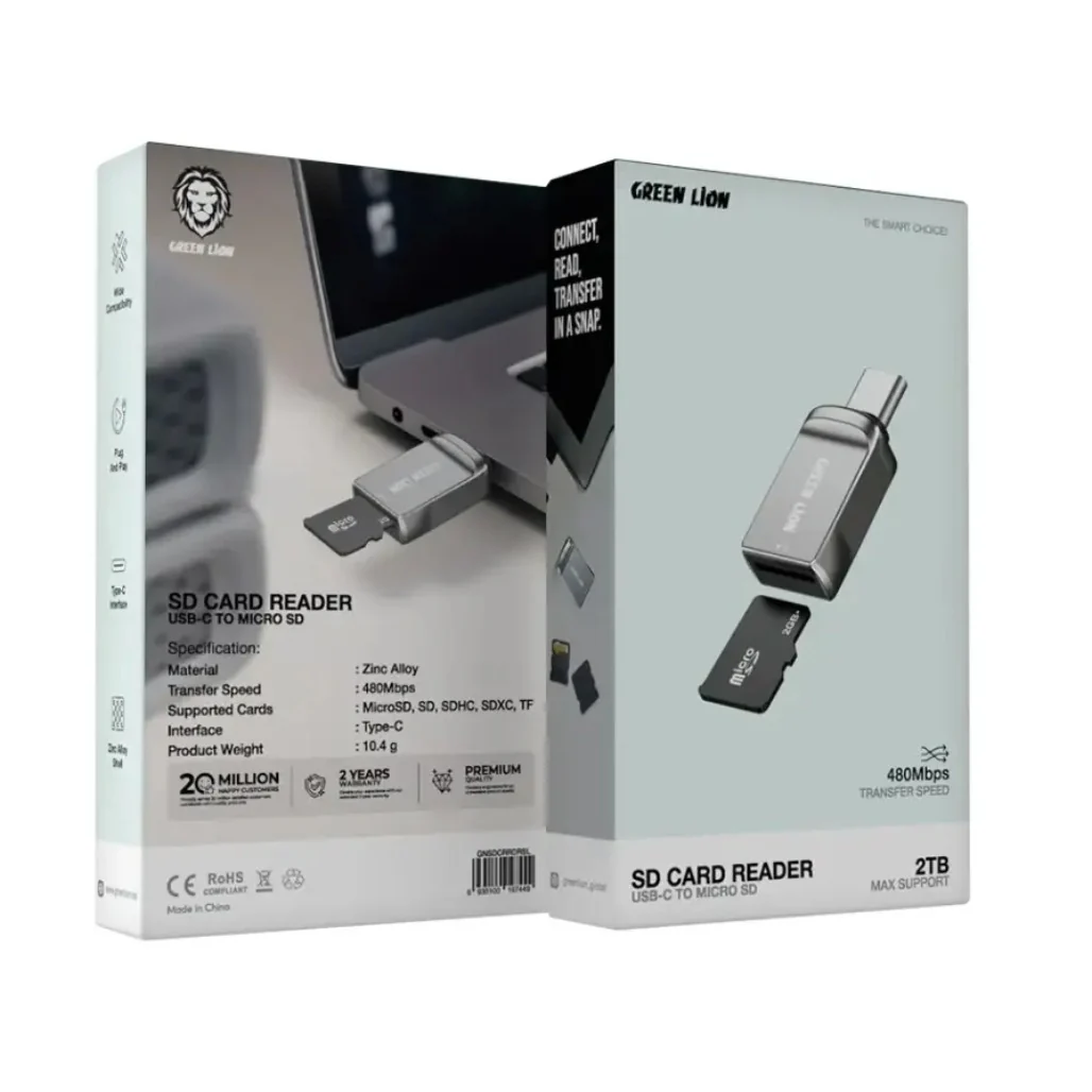 Green Lion SD Card Reader USB-C to Micro SD - Silver - Image 2
