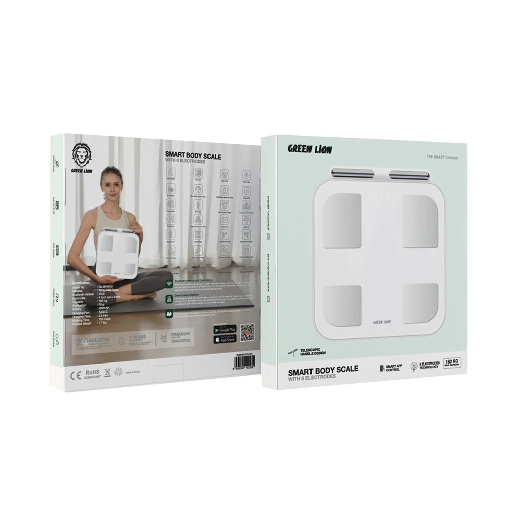 Green Lion Smart Body Scale with 8 Electrodes, Bluetooth 5.0, and 180kg Capacity - White - Image 4