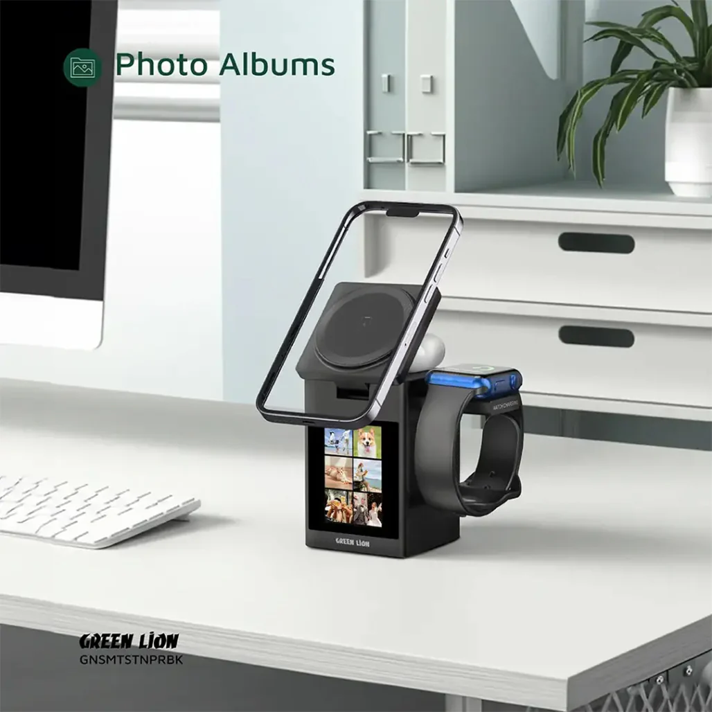Green Lion Smart Station Pro LCD Display Wireless Charger with Speaker - Black - Image 6