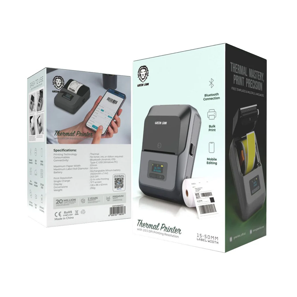 Green Lion Thermal Printer - Gray | Portable Bluetooth Label Printer with 203 DPI Resolution - Image 2