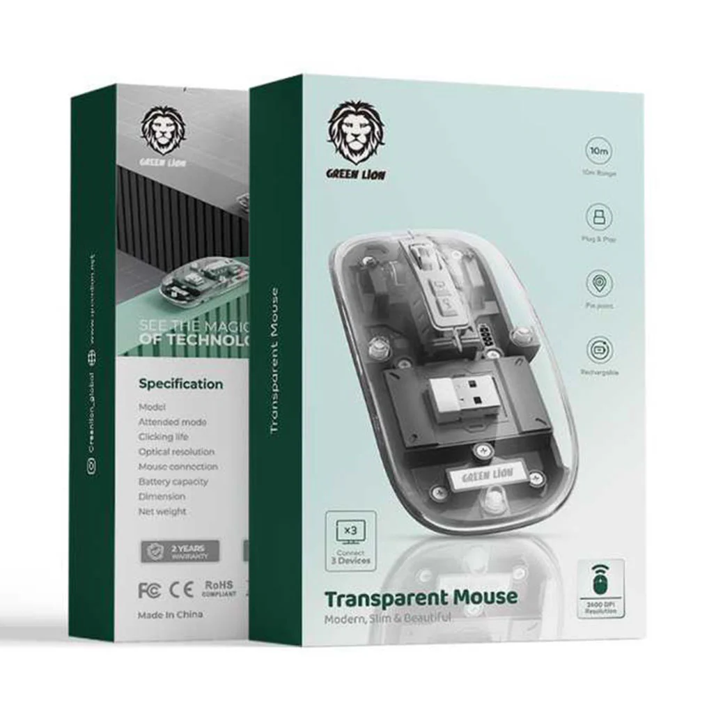 Green Lion Transparent Mouse 2400DPI 400mAh - Image 4