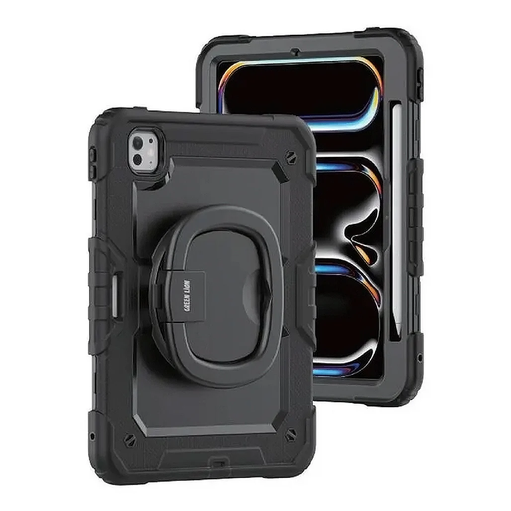 Green Lion Trioshield iPad Pro 11" Case with Pencil Holder, Adjustable Handle, and Shockproof Protection - Black