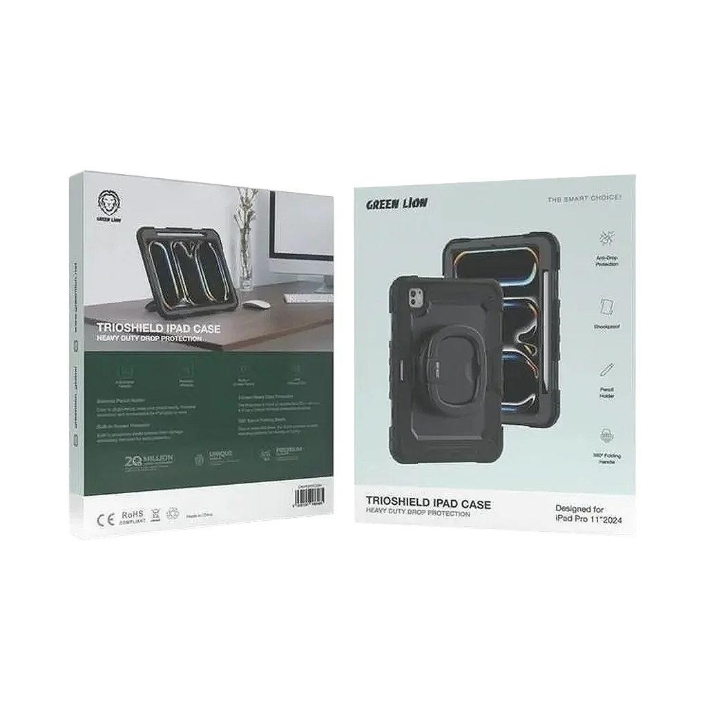 Green Lion Trioshield iPad Pro 11" Case with Pencil Holder, Adjustable Handle, and Shockproof Protection - Black - Image 2