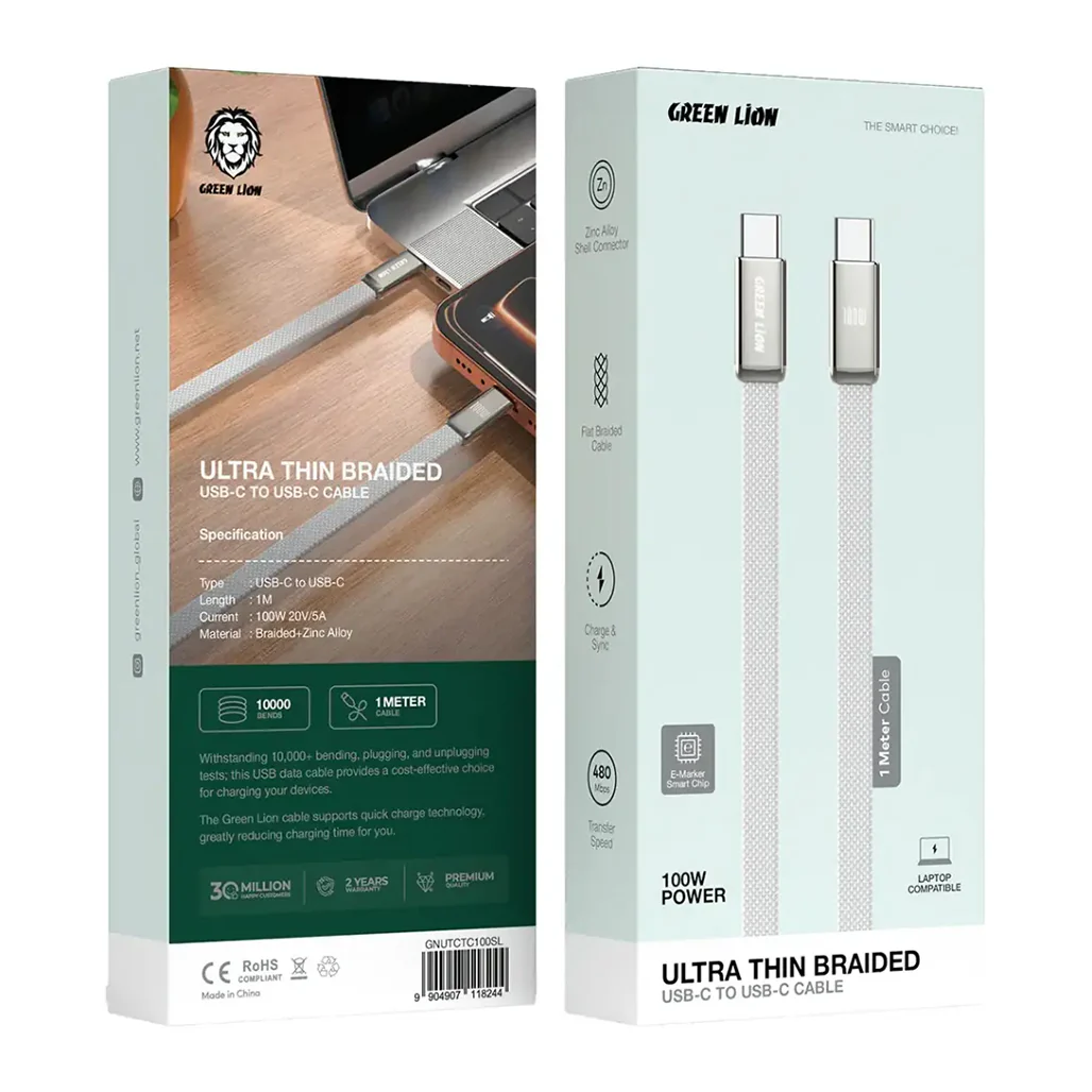 Green Lion Ultra Thin Braided USB-C to USB-C Cable - Image 3