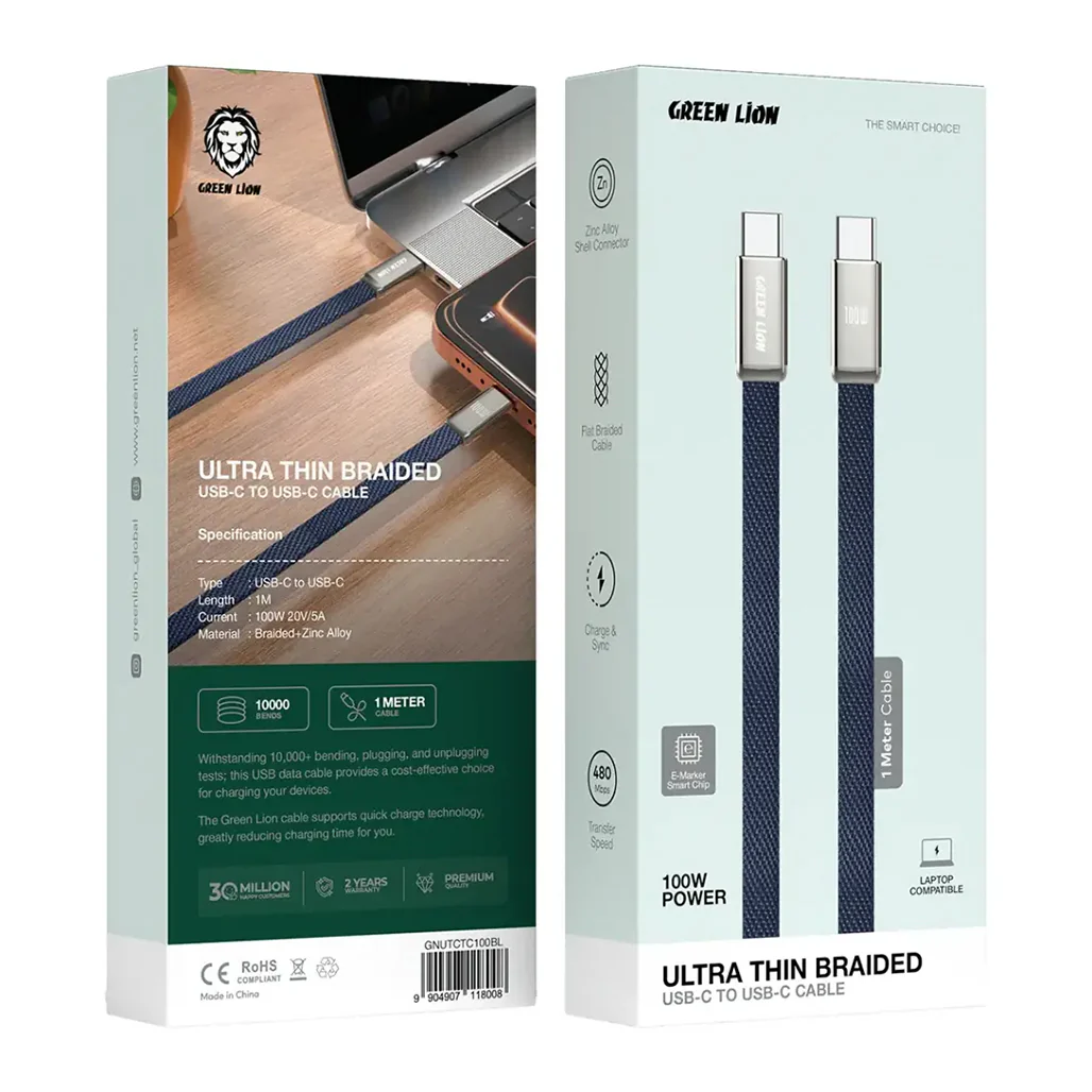 Green Lion Ultra Thin Braided USB-C to USB-C Cable - Image 4