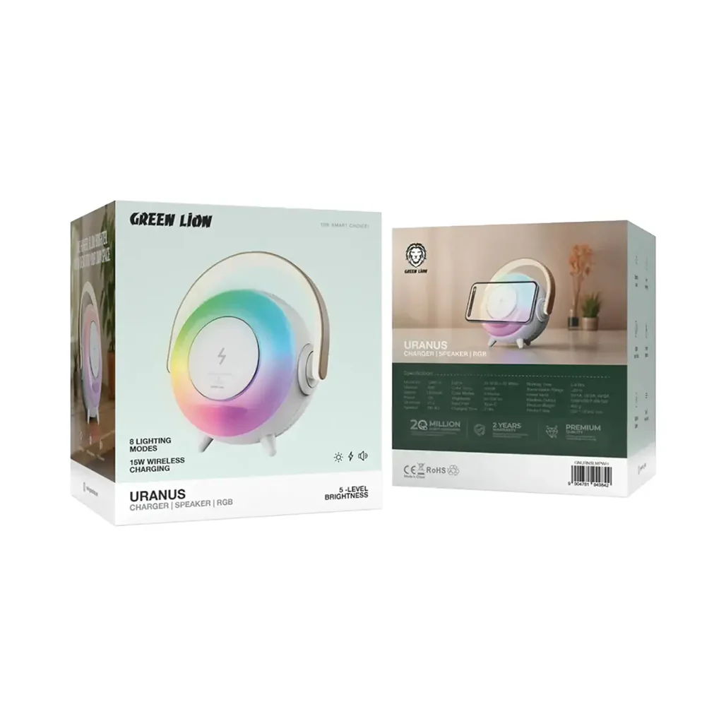 Green Lion Uranus Bluetooth Speaker with Table Lamp - White - Image 2