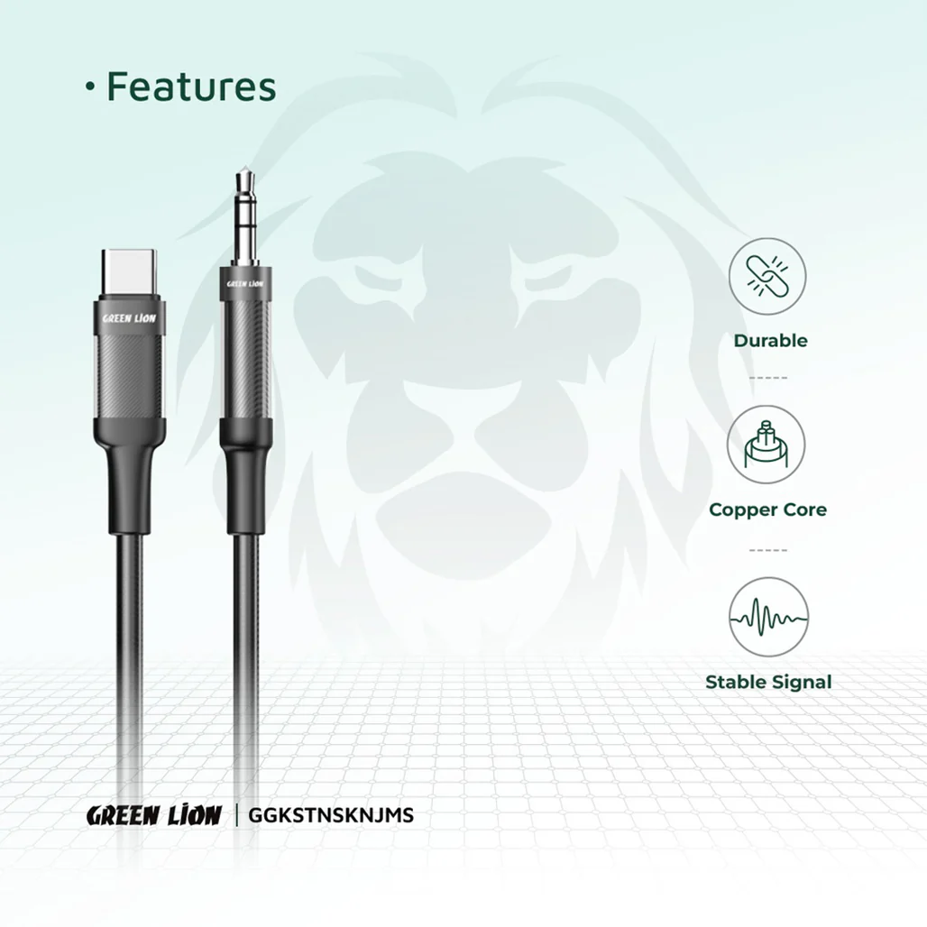 Green Lion USB-C to AUX Braided Cable 1M - Black | Durable & Clear Sound Quality - Image 3