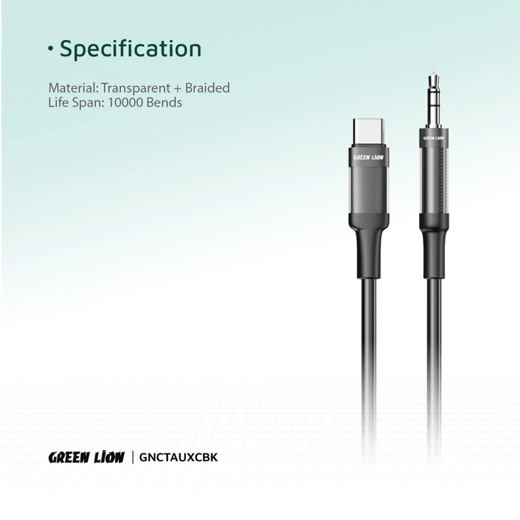 Green Lion USB-C to AUX Braided Cable 1M - Black | Durable & Clear Sound Quality - Image 4