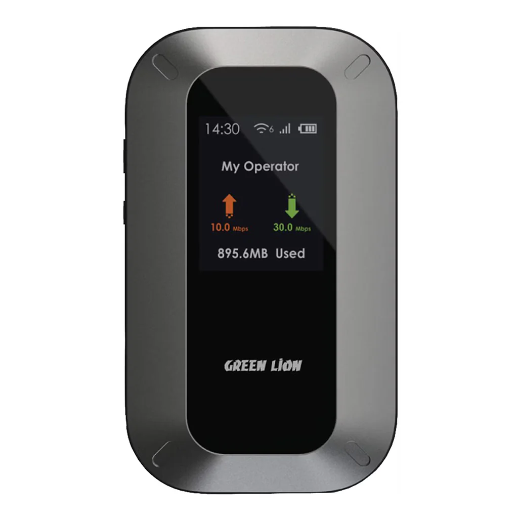 Green Lion WiFi 6 Portable MiFi Router – 4G LTE/3G Nano SIM, USB-C, 3000mAh Battery