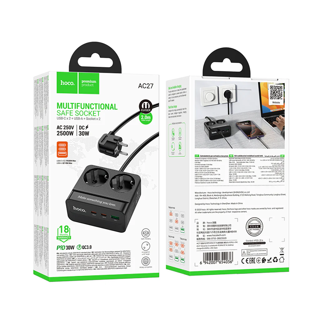 HOCO AC27 Power Strip 2m EU - Image 3