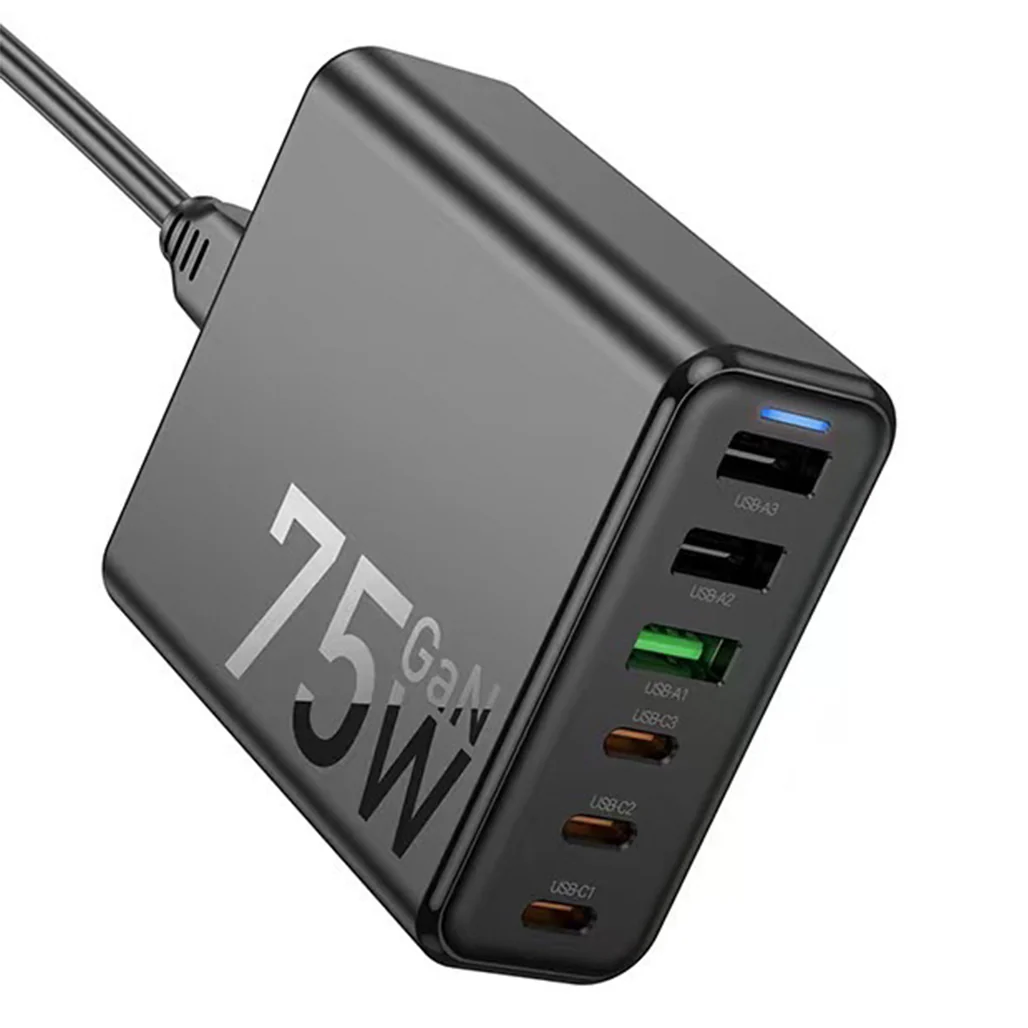 Hoco C133A High Power 75W Six-Port Charger with Cable - Multi-Device Fast Charging Solution - Image 2
