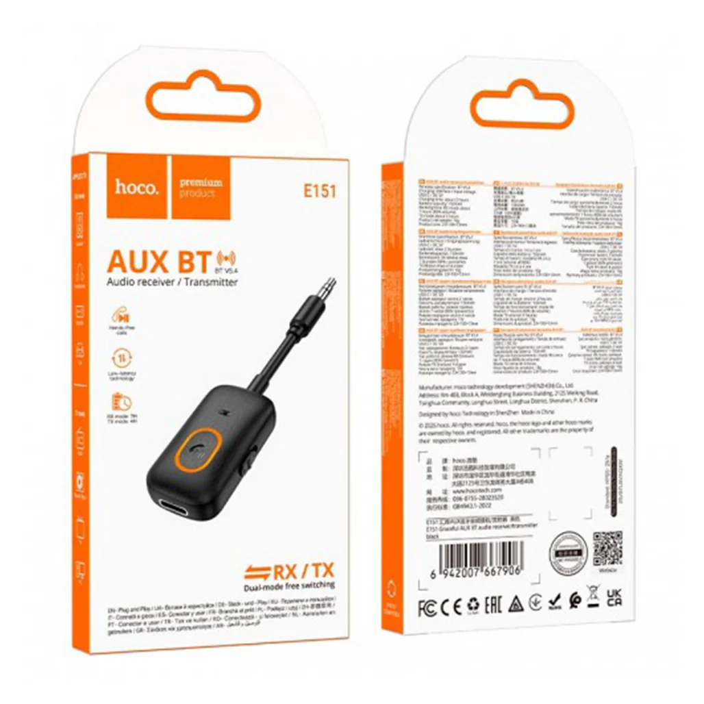 Hoco E151 AUX/BT5.4 - Bluetooth Audio Adapter - Image 4