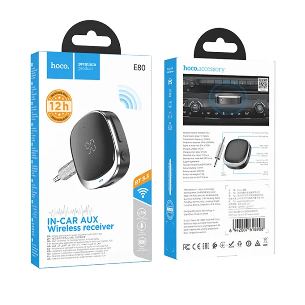 Hoco E80 In-Car AUX Bluetooth Receiver for Seamless Audio Streaming - Image 6