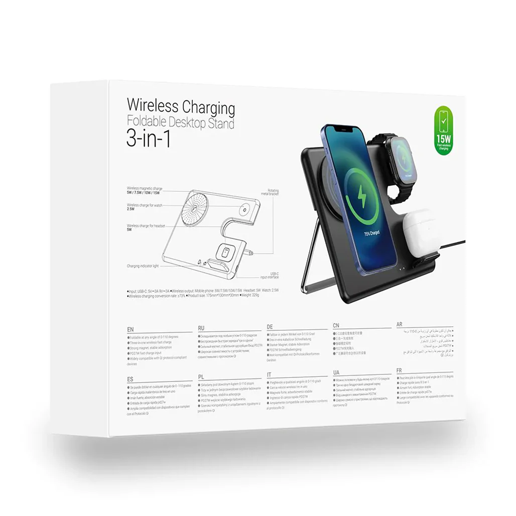 Hoco Flash CQ1 Wireless Charging 3-in-1 Foldable Desktop Stand for Apple Devices - Image 3
