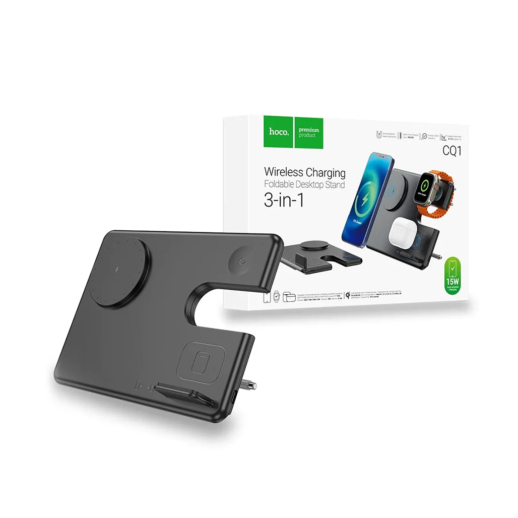 Hoco Flash CQ1 Wireless Charging 3-in-1 Foldable Desktop Stand for Apple Devices - Image 4