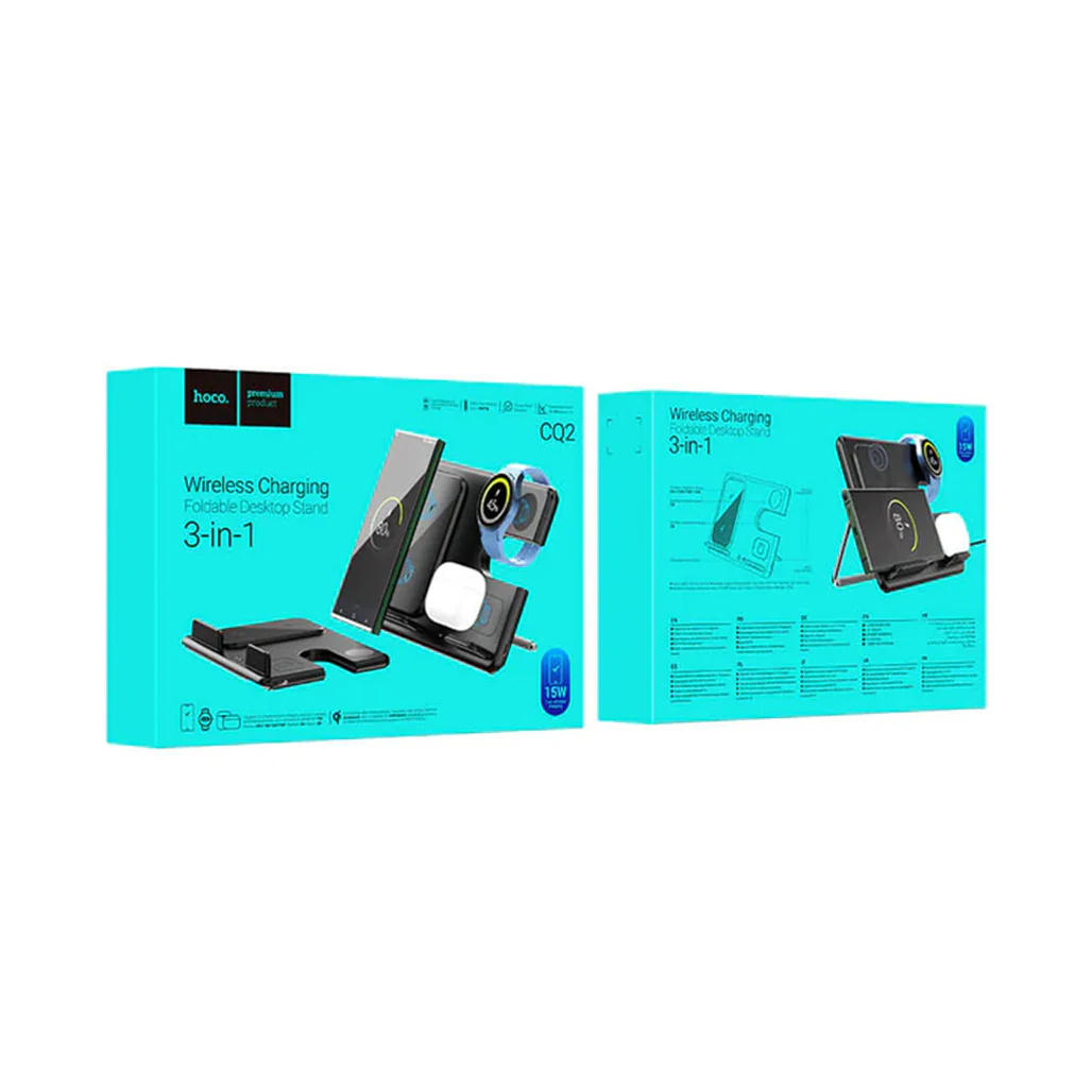 Hoco Flash CQ2 Wireless Charging 3-in-1 Foldable Desktop Stand for Samsung Devices - Image 3