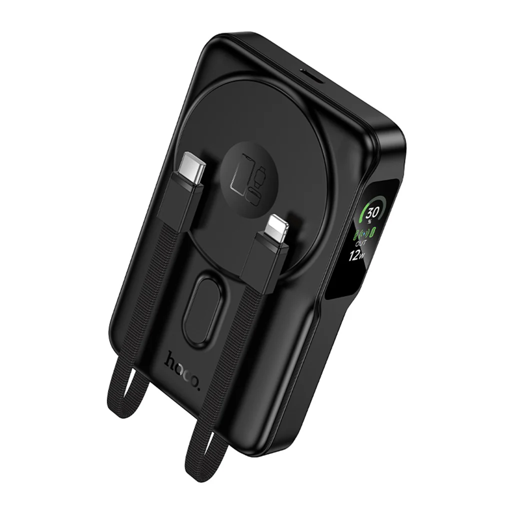Hoco Q48 10000mAh Magnetic Wireless Power Bank with Built-In Cables & MagSafe Support - Image 2